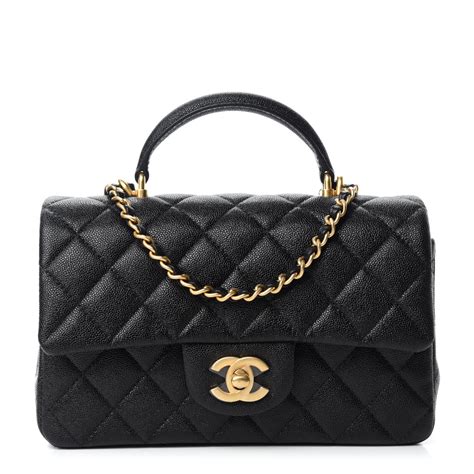 CHANEL Caviar Quilted Mini Top Handle Rectangular Flap Black 